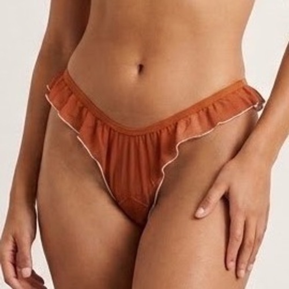 HAH Hot As Hell Ruffled Mesh Thong Rust Orange Lettuce Edge XL NWT